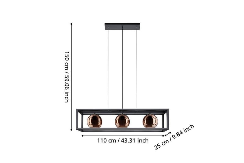 Takpendel Eglo Cordoba Svart/Koppar Ram med 3 Lampor - Products - Belysning - Lampor & belysning inomhus - Taklampa & takbelysning - Pendellampa & hänglampa