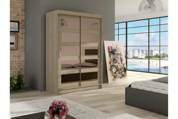 Estella Garderob 120 cm Skjutdörrar Delad Spegel - Ek - Products - Förvaring - Garderober & garderobssystem