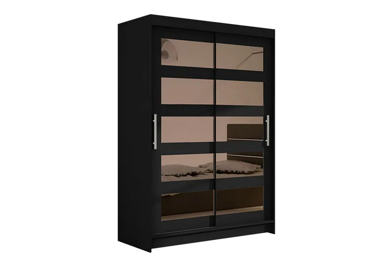 Estella Garderob Skjutdörrar Delad Spegel, Svart