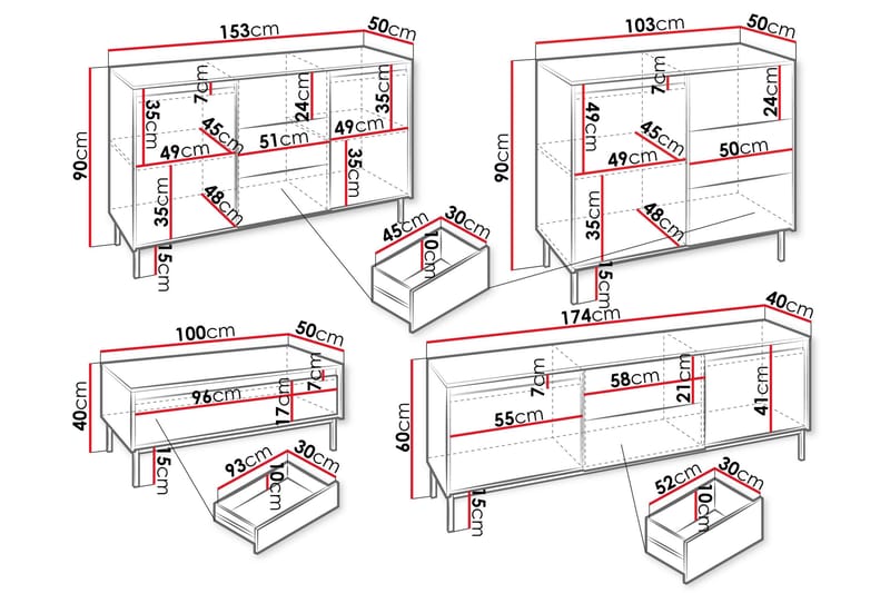 Bjurholm Möbelset För Vardagsrum - Svart - Products - Förvaring - Förvaringsmöbler - Möbelset för vardagsrum