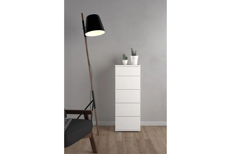 Rengo Byrå Smal 5 Lådor - Vit - Products - Förvaring - Förvaringsmöbler - Byrå - Hallbyrå