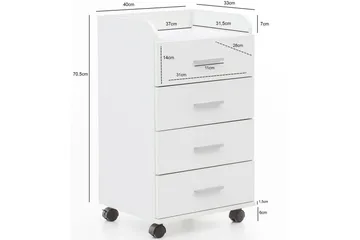 Rullkontejner Wohnling 4 lådor med hjul, förvaringsbricka, foliebelagd spånskiva, modern stil Vit - Vit - Products - Förvaring - Förvaringsmöbler - Byrå - Hurts