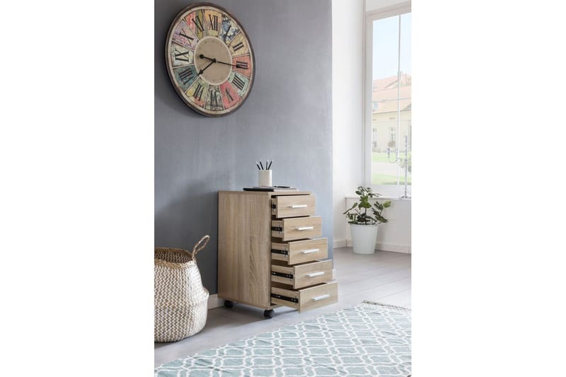 Rullkontejner Wohnling 5 lådor med hjul, folierad spånskiva, modern stil Sonoma - Sonoma - Products - Förvaring - Förvaringsmöbler - Byrå - Hallbyrå