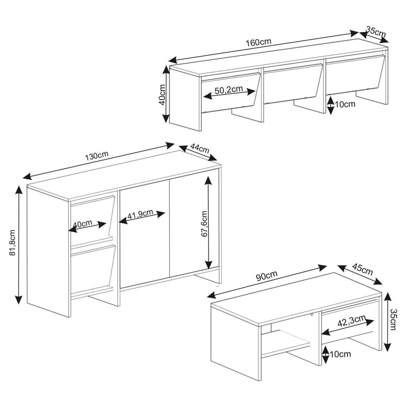 Crala Vardagsrumsmöbelset 160x40x35 cm - Vit - Products - Förvaring - Förvaringsmöbler - Möbelset för vardagsrum