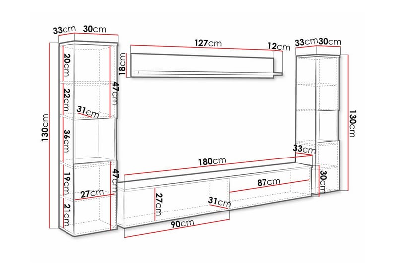 Galbally Möbelset För Vardagsrum - Vit - Products - Förvaring - Förvaringsmöbler - Möbelset för vardagsrum