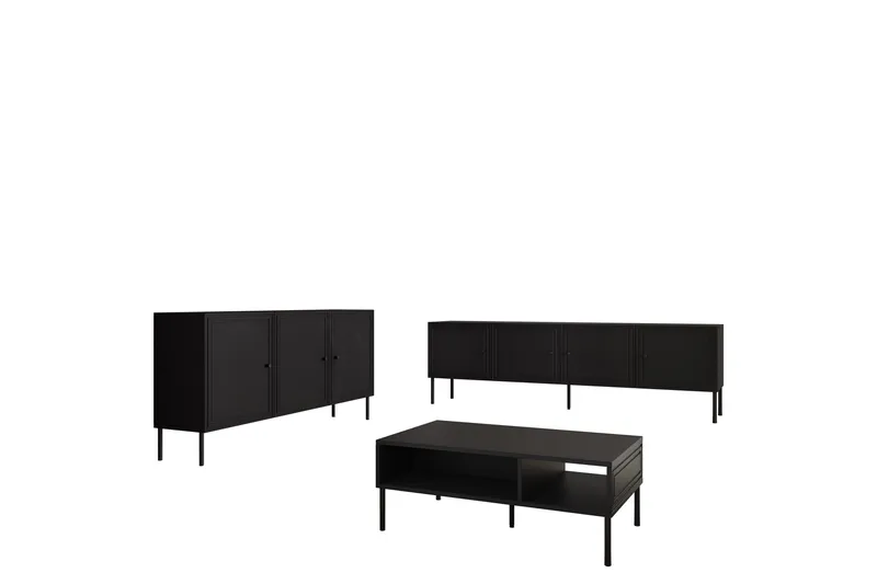 Laholm Möbelset För Vardagsrum, Svart