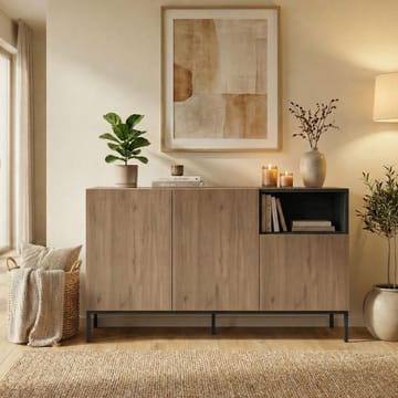 Morlen Konsol 140x80x41,8 cm - Natural Oak, Wood Black, Sandstone - Products - Förvaring - Förvaringsmöbler - Sideboard & skänk