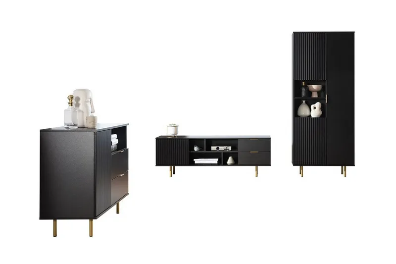 Staffin Möbelset För Vardagsrum, Svart