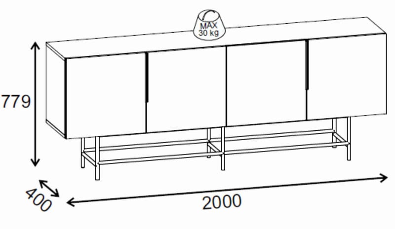 Truvia Konsol 200x77,9x40 cm - Natural Oak och svart - Products - Förvaring - Förvaringsmöbler - Sideboard & skänk
