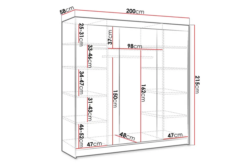 Cyria Garderob 200x215 cm - Brun/Svart - Products - Förvaring - Garderober & garderobssystem - Garderobsskåp