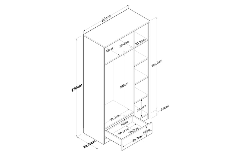 Jain Garderob 90x170 cm Brun/Vit - Hanah Home - Products - Förvaring - Garderober & garderobssystem - Garderobsskåp