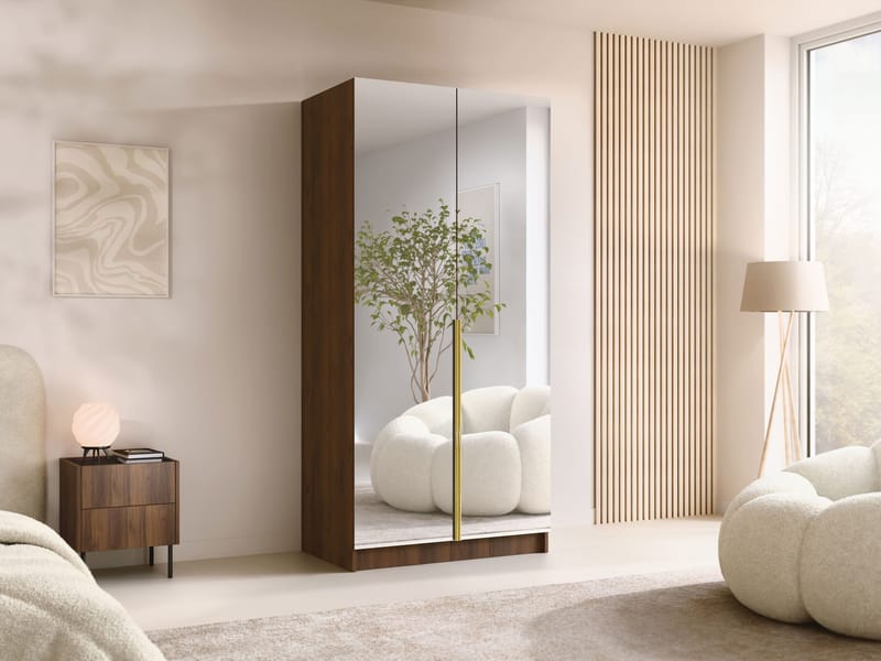 Herrljunga Garderob med Spegel 100x215 cm - Guld/Spegel - Products - Förvaring - Garderober & garderobssystem