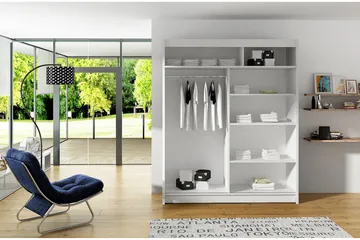 Leila Garderob 150 cm Skjutdörrar Böjd Spegel - Vit - Products - Förvaring - Garderober & garderobssystem