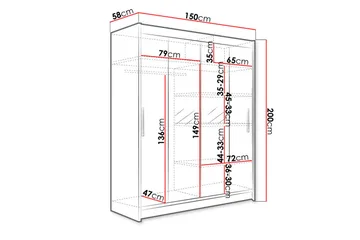 Leila Garderob 150 cm Skjutdörrar Smal Spegel - Ek - Products - Förvaring - Garderober & garderobssystem