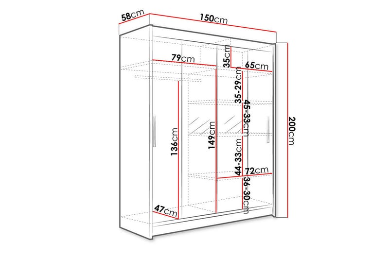 Leila Garderob 150 cm Skjutdörrar Smal Spegel - Ek - Products - Förvaring - Garderober & garderobssystem