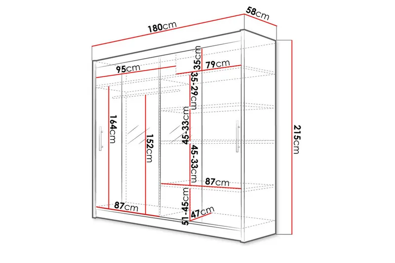 Prag Garderob Skjutdörrar Smal Spegel - Svart/Spegel - Products - Förvaring - Garderober & garderobssystem
