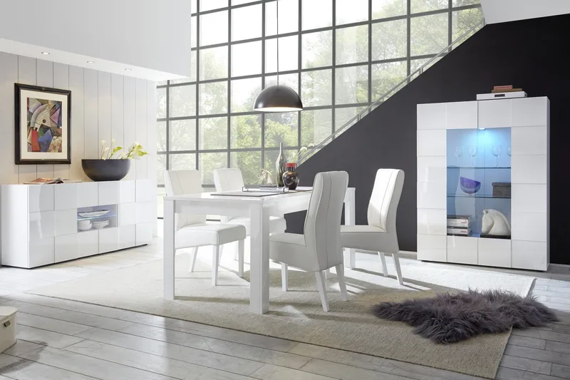 Tabor Vitrinskåp 42 cm djup 121 cm bred 166 cm hög Ljust Trä - Vit Högglanslack - Products - Förvaring - Skåp - Vitrinskåp