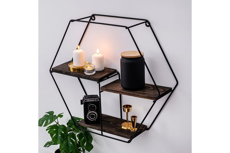Serotinus Vägghylla 60x15 cm 3 Hyllor - Svart/Mörkbrun - Products - Förvaring - Småförvaring - Väggförvaring