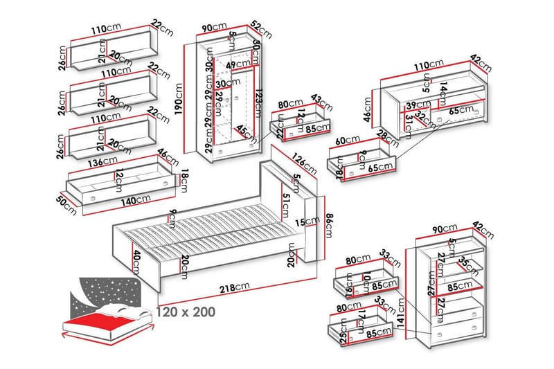 Rathmore Möbelset För Barnrum - Grå - Products - Möbler - Barnmöbler - Barnmöbelset
