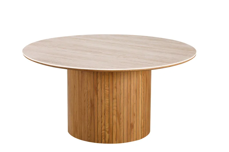 Arvo Matbord Rund 150 cm Travertinlook, Ek