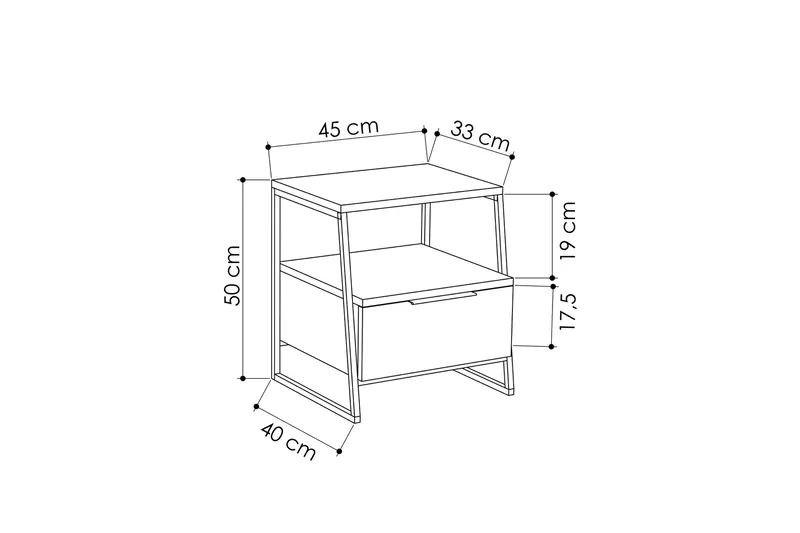 Bodsjö Sängbord 45 cm med Förvaring Hylla + Lucka - Grå/Svart - Products - Möbler - Bord & matgrupp - Avlastningsbord & sidobord - Sängbord & nattduksbord