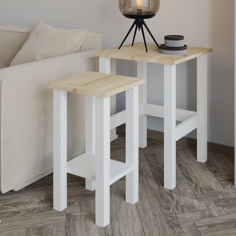 Ginallie Sidobord set 45x60 cm - Vit och Sapphire Oak - Products - Möbler - Bord & matgrupp - Avlastningsbord & sidobord - Brickbord & småbord