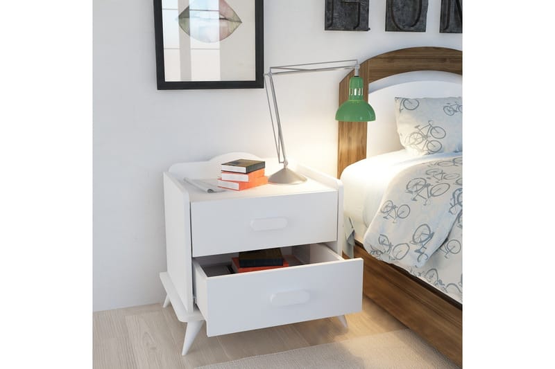 Hejde Sängbord 60 cm med Förvaring 2 Lådor - Vit - Products - Möbler - Bord & matgrupp - Avlastningsbord & sidobord - Sängbord & nattduksbord