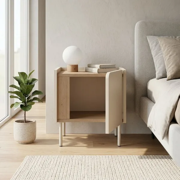 Lomar Nattduksbord 45,5x47,8x35 cm - Naturlig ek, sandsten - Products - Möbler - Bord & matgrupp - Avlastningsbord & sidobord - Sängbord & nattduksbord