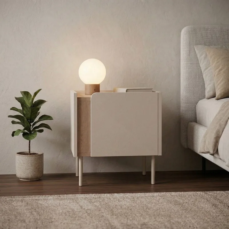 Lomar Nattduksbord 45,5x47,8x35 cm - Naturlig ek, sandsten - Products - Möbler - Bord & matgrupp - Avlastningsbord & sidobord - Sängbord & nattduksbord