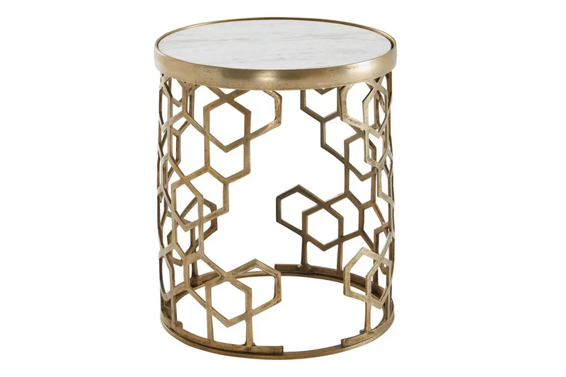 Sido bord Wohnling Äkta marmor rund 44 cm honungskake-optik bas modern