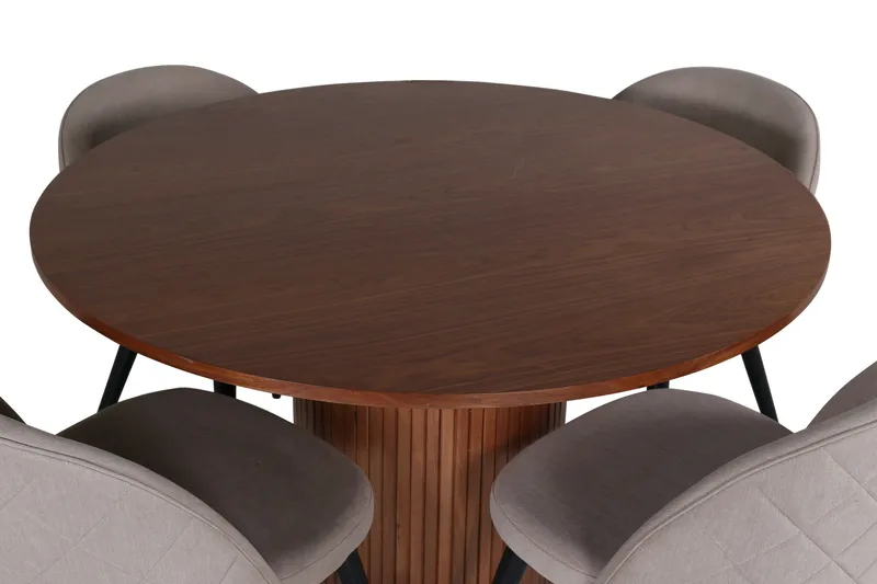 Bianca Matgrupp 110 cm Rund med 4 Velvet stolar - Beige - Products - Möbler - Bord & matgrupp - Matgrupp