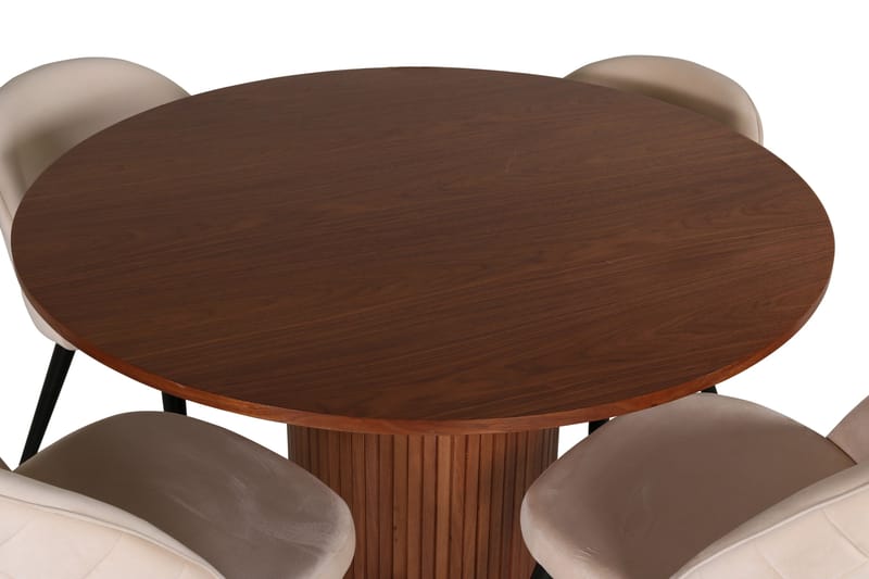 Bianca Matgrupp 110 cm Rund med 4 Velvet stolar - Beige - Products - Möbler - Bord & matgrupp - Matgrupp
