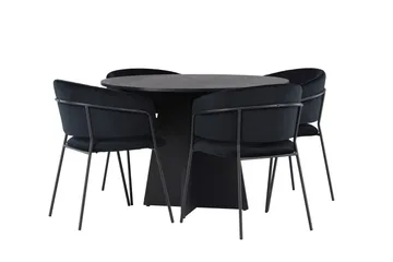 Bootcut Matgrupp 110 cm Rund med 4 Selma Stolar - Svart - Products - Möbler - Bord & matgrupp - Matgrupp