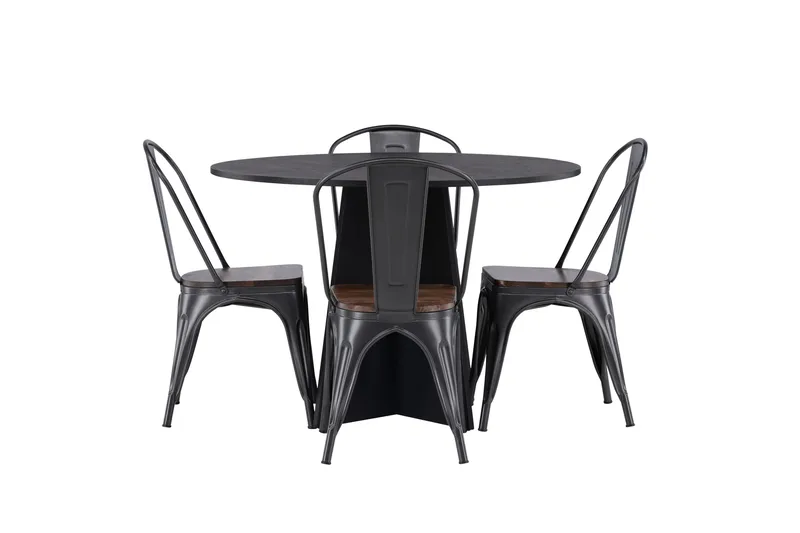 Bootcut Matgrupp 110 cm Rund med 4 Tempe stolar, Svart