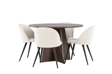 Bootcut Matgrupp 110 cm Rund med 4 Velvet stolar - Mocca/Beige - Products - Möbler - Bord & matgrupp - Matgrupp