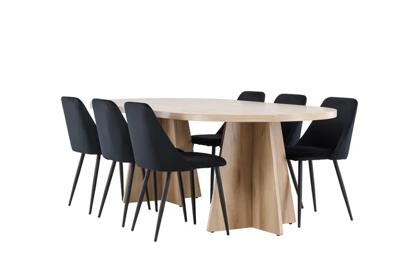 Bootcut Matgrupp 230 cm Rektangulär med 6 Night stolar, Whitewash/Svart