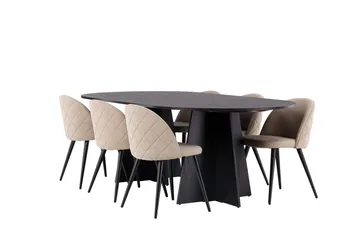 Bootcut Matgrupp 230 cm Rektangulär med 6 Velvet stolar - Beige - Products - Möbler - Bord & matgrupp - Matgrupp