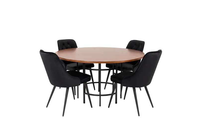 Copenhagen Matgrupp 140 cm Rund med 4 Velvet Deluxe stolar, Svart
