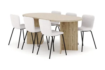 Dano Matbord 180 cm  med 6 Katy Matstolar - Travertin / Vit - Products - Möbler - Bord & matgrupp - Matgrupp
