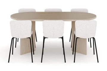 Dano Matbord 180 cm  med 6 Katy Matstolar - Travertin / Vit - Products - Möbler - Bord & matgrupp - Matgrupp