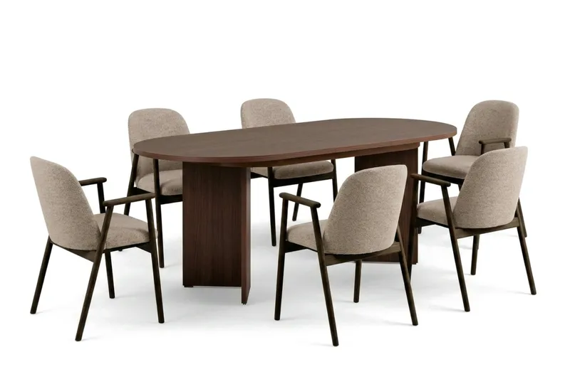Dano Utdragbart Matbord 160-200 cm med 6 Reciclar Matstolar, Valnöt
