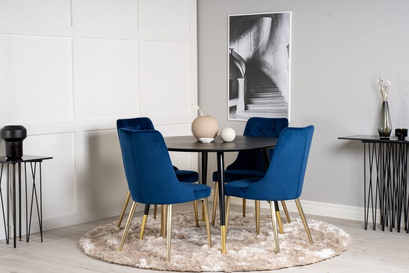 Dipp Matgrupp 115 cm Rund med 4 Velvet stolar - Svart - Products - Möbler - Bord & matgrupp - Matgrupp