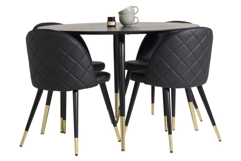 Dipp Matgrupp 115 cm Rund med 4 Velvet stolar - Svart/Guld - Products - Möbler - Bord & matgrupp - Matgrupp