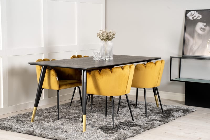 Dipp Matgrupp 180 cm Rektangulär med 4 Limhamn stolar - Svart/Guld - Products - Möbler - Bord & matgrupp - Matgrupp