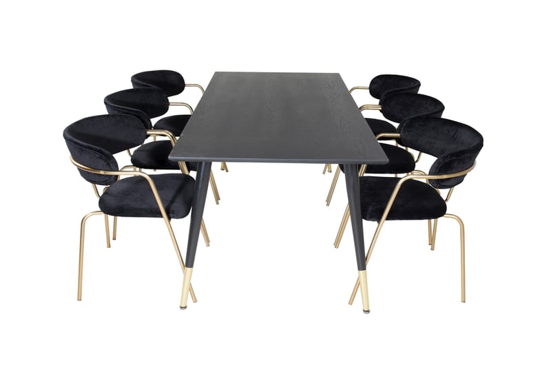 Dipp Matgrupp 180 cm Rektangulär med 6 Arrow stolar, Svart/Guld
