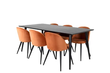 Dipp Matgrupp 180 cm Rektangulär med 6 Velvet stolar - Svart - Products - Möbler - Bord & matgrupp - Matgrupp