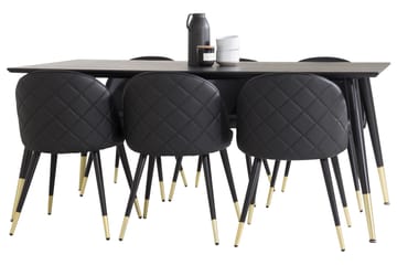 Dipp Matgrupp 180 cm Rektangulär med 6 Velvet stolar - Svart/Guld - Products - Möbler - Bord & matgrupp - Matgrupp