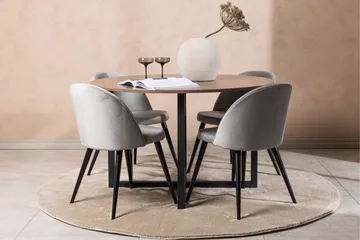 Durango Matgrupp 120 cm Rund med 4 Velvet Stolar - Valnöt - Products - Möbler - Bord & matgrupp - Matgrupp