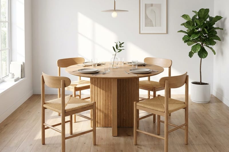 Edda Matgrupp runt 110 cm Ek med 4 Malte Matstolar - Ek - Products - Möbler - Bord & matgrupp - Matgrupp