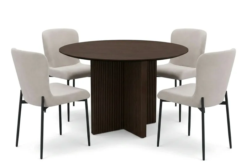 Edda Matgrupp runt 110 cm Rökt Ek med 4 Elsie Matstolar - Rökt ek/Beige - Products - Möbler - Bord & matgrupp - Matgrupp